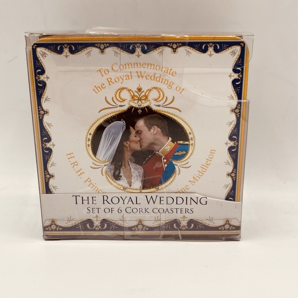 Royal Wedding (Will & Kate) Pack Of 6 Cork Coasters, NEW/SEALED